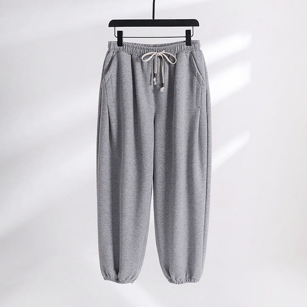 Buddha Stones Fall Winter Solid Drawstring Regular Fleece-Lined Elastic Waist Men's Cotton Harem Pants With Pockets - LightGrey(Regular Version) - US/UK/AU54，EU64 (9XL) - image 10