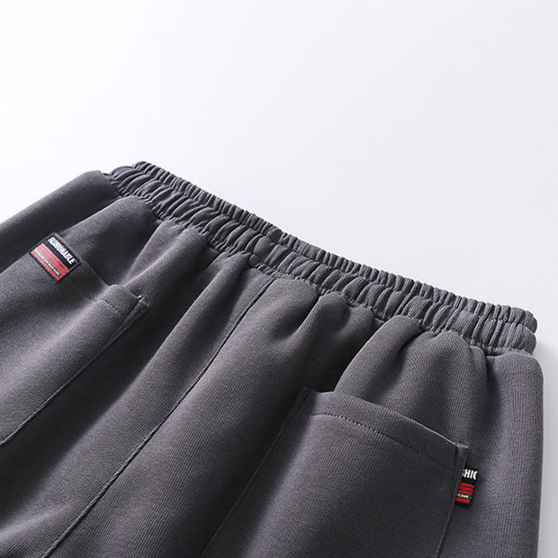 Buddha Stones Fall Winter Solid Drawstring Regular Fleece-Lined Elastic Waist Men's Cotton Harem Pants With Pockets - image 3