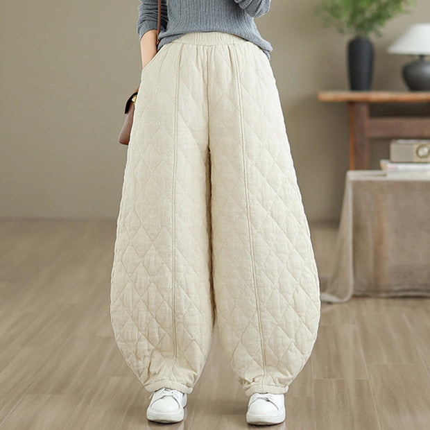 Buddha Stones Winter Diamond Pattern Bloomers Thermal Women's Pants With Pockets - FloralWhite - US8-10，UK/AU12-14，EU40-42 (2XL) - image 8