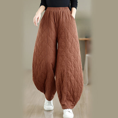 Buddha Stones Winter Diamond Pattern Bloomers Thermal Women's Pants With Pockets - Chocolate - US8-10，UK/AU12-14，EU40-42 (2XL) - image 0