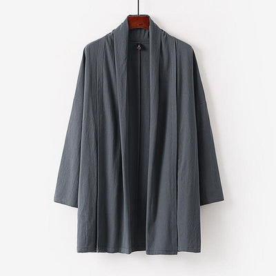 Buddha Stones Spring Fall Solid Color Long Sleeve Mid-length Open Front Men's Kimono - DarkGray - US/UK/AU54，EU64 (9XL) - image 0