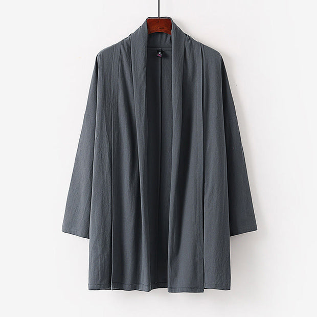 Buddha Stones Spring Fall Solid Color Long Sleeve Mid-length Open Front Men's Kimono - DarkGray - US/UK/AU54，EU64 (9XL) - image 0