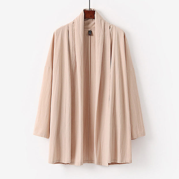 Buddha Stones Spring Fall Solid Color Long Sleeve Mid-length Open Front Men's Kimono - PeachPuff - US/UK/AU54，EU64 (9XL) - image 2