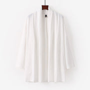 Buddha Stones Spring Fall Solid Color Long Sleeve Mid-length Open Front Men's Kimono - White - US/UK/AU54，EU64 (9XL) - image 9