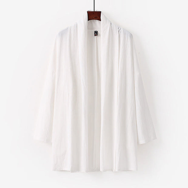 Buddha Stones Spring Fall Solid Color Long Sleeve Mid-length Open Front Men's Kimono - White - US/UK/AU54，EU64 (9XL) - image 9