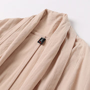 Buddha Stones Spring Fall Solid Color Long Sleeve Mid-length Open Front Men's Kimono - image 4