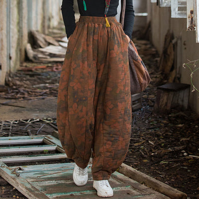 Buddha Stones Flower Pattern Bloomers Thick Women's  Pants With Pockets - Chocolate Flower - US4-6，UK/AU8-10，EU36-38 (F) - image 0