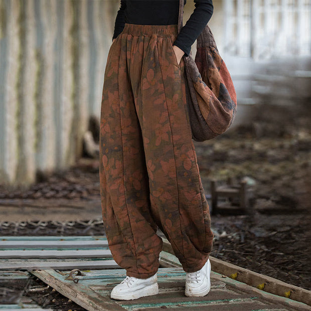 Buddha Stones Flower Pattern Cotton Thick Women's Pants With Pockets - image 2