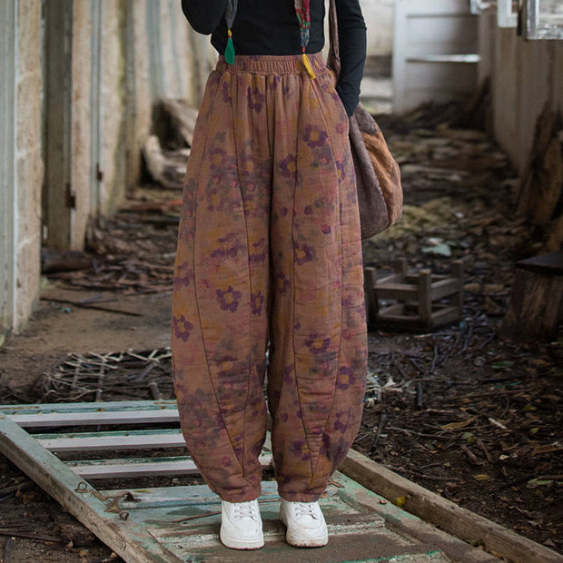 Buddha Stones Flower Pattern Cotton Thick Women's Pants With Pockets - DarkViolet  - US4-6，UK/AU8-10，EU36-38 (F) - image 9