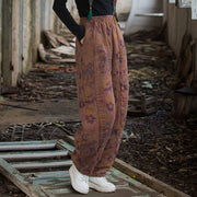 Buddha Stones Flower Pattern Cotton Thick Women's Pants With Pockets - image 14