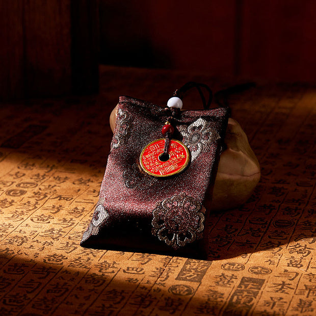 Buddha Stones Mountain Ghosts Spend Money Jacquard Embroidery Sachet Blessing Hanging Decoration - BROWN - image 3