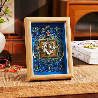 Buddha Stones Lotus Golden Ingot Thangka Photo Frame Ornament Home Decor - Style 1 - Yellow Medium Density Fiberboard(13*18*4cm) - image 0
