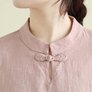 Buddha Stones Flower Embroidery Three Quarter Sleeve One Frog-Button Mandarin Collar Cotton Women's Shirt - image 23