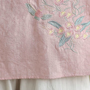 Buddha Stones Flower Embroidery Three Quarter Sleeve One Frog-Button Mandarin Collar Cotton Women's Shirt - image 25