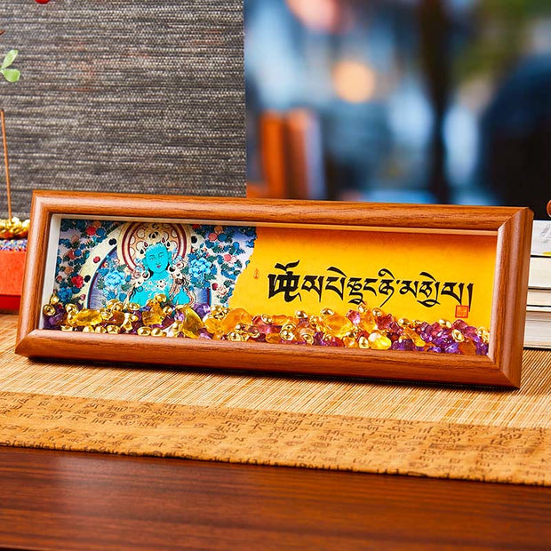 Buddha Stones Om Mani Padme Hum Buddha Golden Ingot Thangka Photo Frame Ornament Home Decor - Style 2 - Medium Density Fiberboard(9*30*4cm) - image 5
