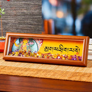 Buddha Stones Om Mani Padme Hum Buddha Golden Ingot Thangka Photo Frame Ornament Home Decor - Style4 - Medium Density Fiberboard(9*30*4cm) - image 7