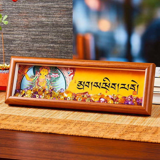 Buddha Stones Om Mani Padme Hum Buddha Golden Ingot Thangka Photo Frame Ornament Home Decor - Style4 - Medium Density Fiberboard(9*30*4cm) - image 7