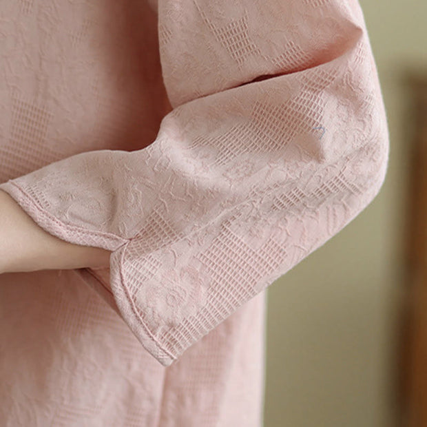 Buddha Stones Flower Embroidery Jacquard Three Quarter Sleeve Frog-Button Cotton Women's Shirt - image 23