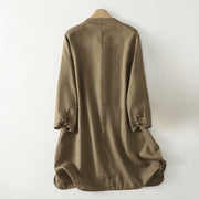 Buddha Stones Fall Solid Color Frog-Button Stand Collar Three Quarter Sleeve Mid-length Women's Cotton Shirt - image 2