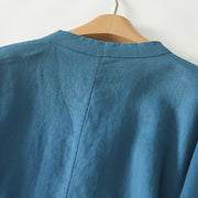 Buddha Stones Fall Solid Color Frog-Button Stand Collar Three Quarter Sleeve Mid-length Women's Cotton Shirt - image 10