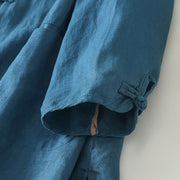 Buddha Stones Fall Solid Color Frog-Button Stand Collar Three Quarter Sleeve Mid-length Women's Cotton Shirt - image 14