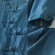 Buddha Stones Fall Solid Color Frog-Button Stand Collar Three Quarter Sleeve Mid-length Women's Cotton Shirt - image 17