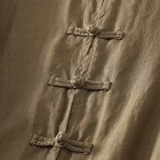 Buddha Stones Fall Solid Color Frog-Button Stand Collar Three Quarter Sleeve Mid-length Women's Cotton Shirt - image 4