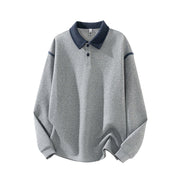 Buddha Stones Fall Polo Collar Button Men's Sweatshirt Cotton Pullover - LightGrey - US/UK/AU44，EU54 (4XL) - image 1