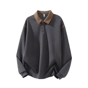 Buddha Stones Fall Polo Collar Button Men's Sweatshirt Cotton Pullover - DarkGray - US/UK/AU44，EU54 (4XL) - image 3