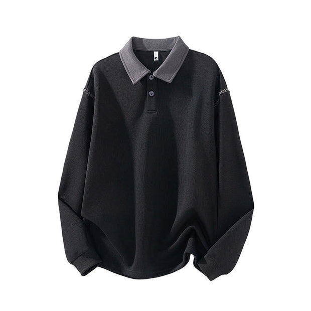 Buddha Stones Fall Polo Collar Button Men's Sweatshirt Cotton Pullover - Black - US/UK/AU44，EU54 (4XL) - image 5