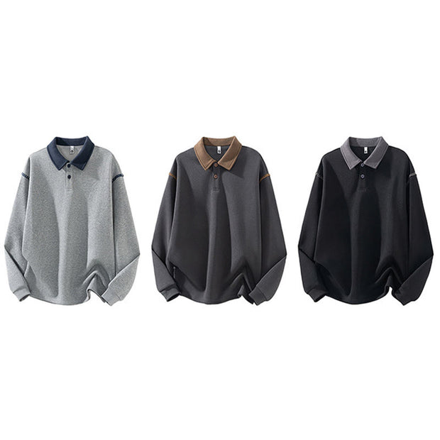 Buddha Stones Fall Polo Collar Button Men's Sweatshirt Cotton Pullover - image 12