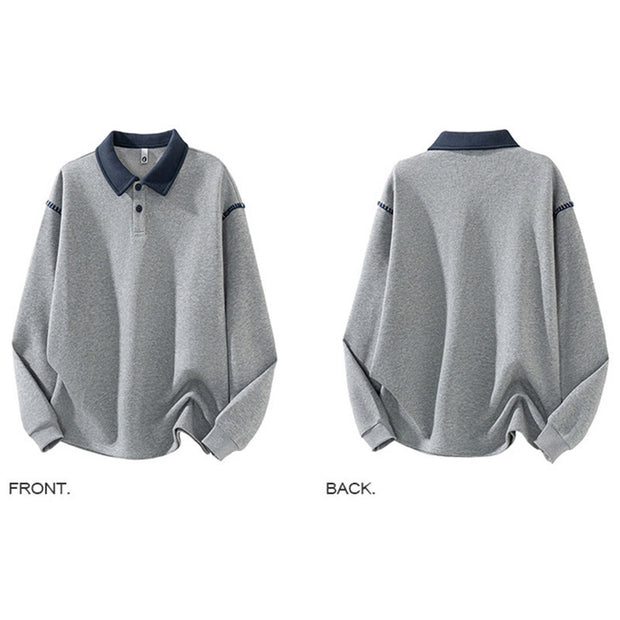 Buddha Stones Fall Polo Collar Button Men's Sweatshirt Cotton Pullover - image 2