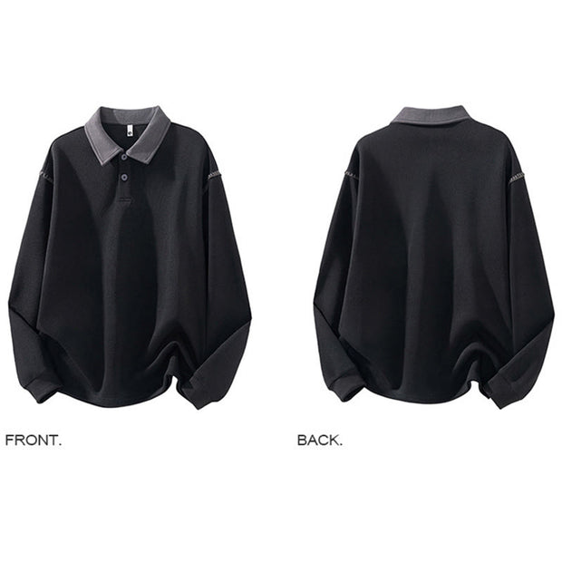 Buddha Stones Fall Polo Collar Button Men's Sweatshirt Cotton Pullover - image 6