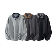 Buddha Stones Fall Polo Collar Button Men's Sweatshirt Cotton Pullover - image 0