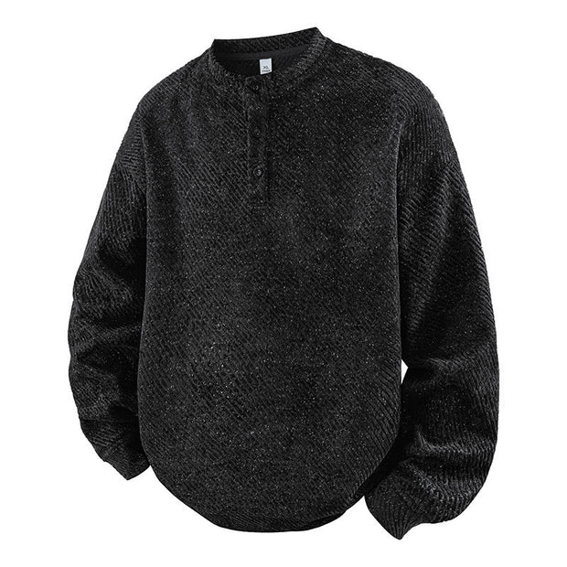 Buddha Stones Fall Crew Neck Stripes Button Men's Sweatshirt Pullover - Black - US/UK/AU42，EU52 (3XL) - image 3