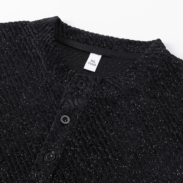 Buddha Stones Fall Crew Neck Stripes Button Men's Sweatshirt Pullover - image 5