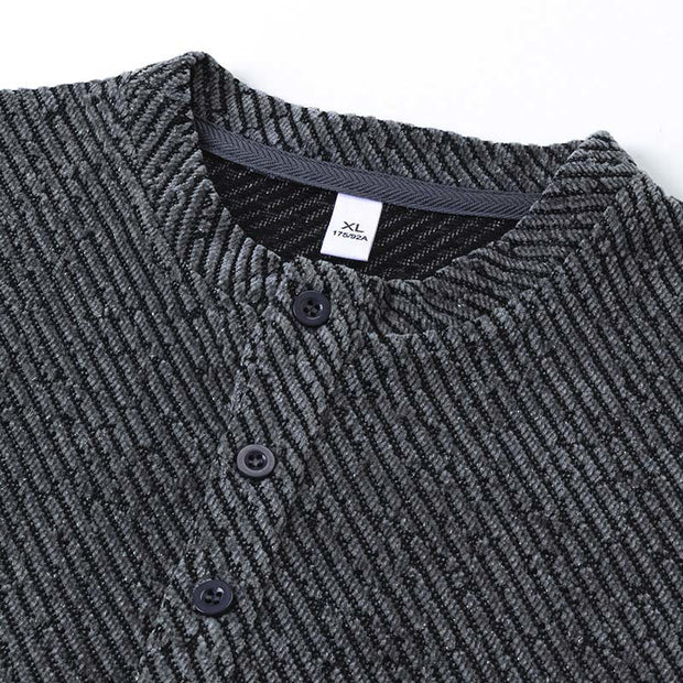 Buddha Stones Fall Crew Neck Stripes Button Men's Sweatshirt Pullover - image 2