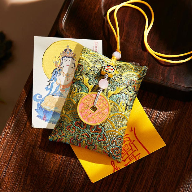 Buddha Stones Chinese Zodiac Natal Buddha Copper Coins Sachet Blessing Hanging Decoration - Green Fabric - Horse-Mahasattva Bodhisattva - image 4