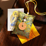 Buddha Stones Chinese Zodiac Natal Buddha Copper Coins Sachet Blessing Hanging Decoration - Green Fabric - Goat/Monkey-Tathagata - image 5