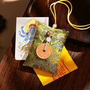 Buddha Stones Chinese Zodiac Natal Buddha Copper Coins Sachet Blessing Hanging Decoration - Green Fabric - Rooster-Acalanatha - image 3