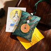 Buddha Stones Chinese Zodiac Natal Buddha Copper Coins Sachet Blessing Hanging Decoration - Dark Green Fabric - Rat-Thousand-armed Avalokitesvara - image 9