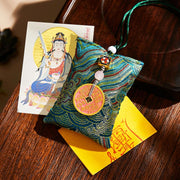 Buddha Stones Chinese Zodiac Natal Buddha Copper Coins Sachet Blessing Hanging Decoration - Dark Green Fabric - Ox/Tiger-Void Bodhisattva - image 10