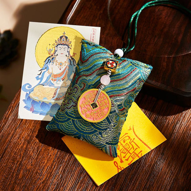 Buddha Stones Chinese Zodiac Natal Buddha Copper Coins Sachet Blessing Hanging Decoration - Dark Green Fabric - Horse-Mahasattva Bodhisattva - image 12