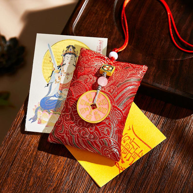 Buddha Stones Chinese Zodiac Natal Buddha Copper Coins Sachet Blessing Hanging Decoration - Red Fabric - Ox/Tiger-Void Bodhisattva - image 18