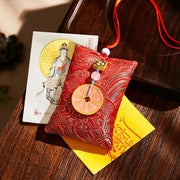 Buddha Stones Chinese Zodiac Natal Buddha Copper Coins Sachet Blessing Hanging Decoration - Red Fabric - Dragon/Snake-Samantabhadra Bodhisattva - image 30
