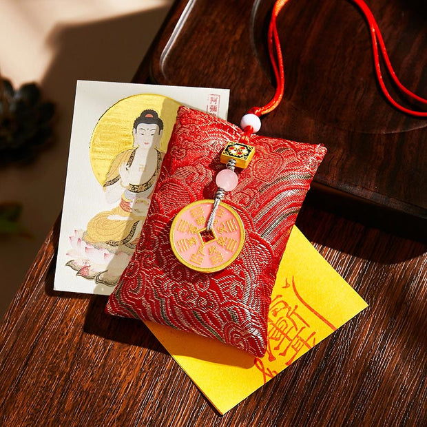 Buddha Stones Chinese Zodiac Natal Buddha Copper Coins Sachet Blessing Hanging Decoration - Red Fabric - Dog/Pig-Amitabha Buddha - image 23