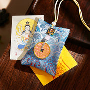Buddha Stones Chinese Zodiac Natal Buddha Copper Coins Sachet Blessing Hanging Decoration - Light Blue Fabric - Rat-Thousand-armed Avalokitesvara - image 25