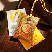 Buddha Stones Chinese Zodiac Natal Buddha Copper Coins Sachet Blessing Hanging Decoration - Yellow Fabric - Rabbit-Manjushri Bodhisattva - image 32