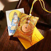 Buddha Stones Chinese Zodiac Natal Buddha Copper Coins Sachet Blessing Hanging Decoration - Yellow Fabric - Horse-Mahasattva Bodhisattva - image 36