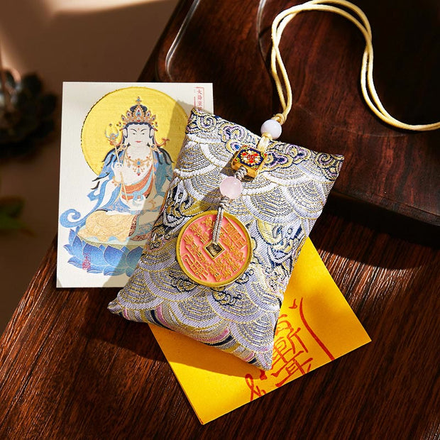 Buddha Stones Chinese Zodiac Natal Buddha Copper Coins Sachet Blessing Hanging Decoration - Gray Fabric - Horse-Mahasattva Bodhisattva - image 44